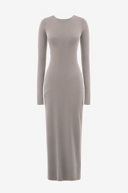 Серое трикотажное платье макси с длинным рукавом