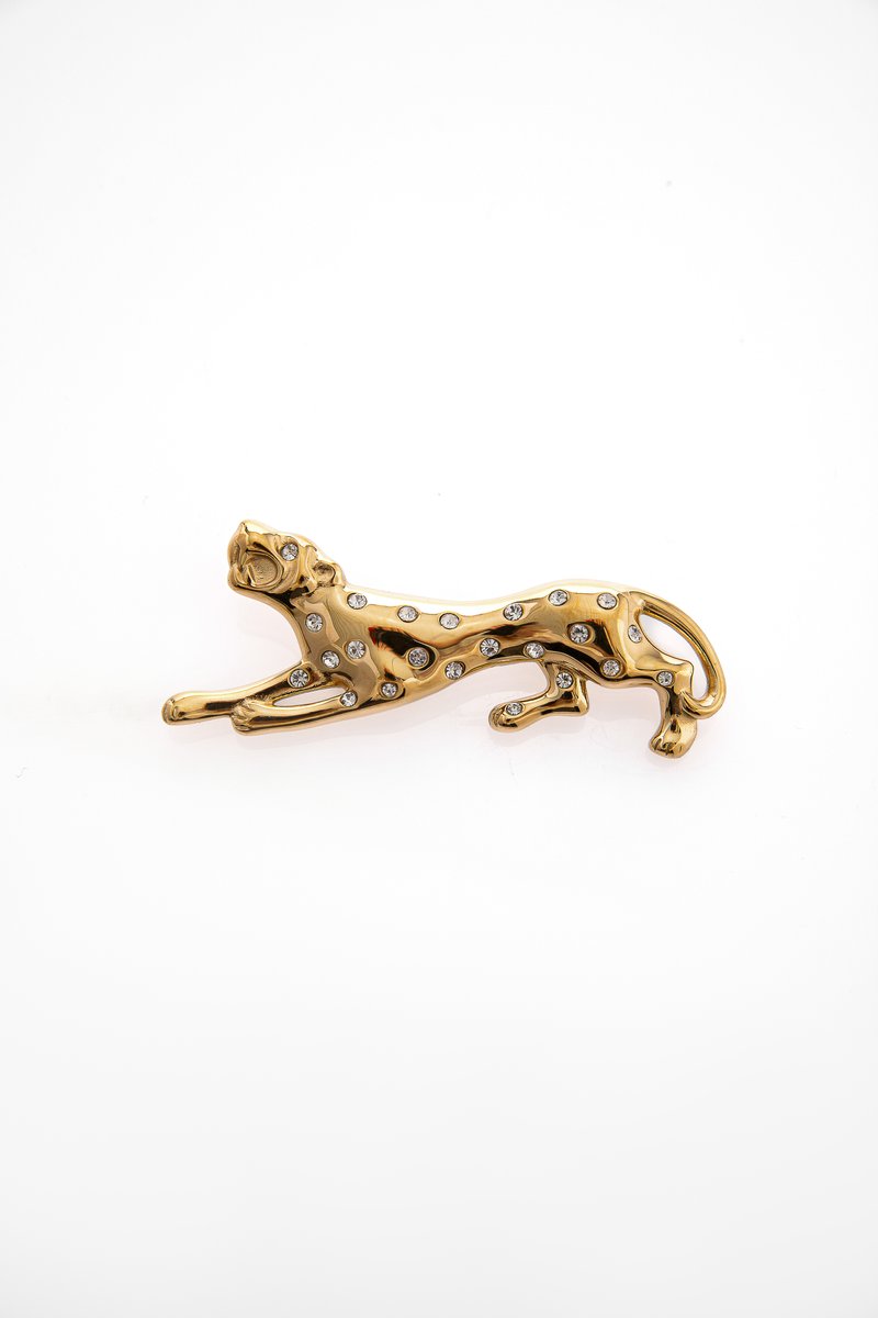 

Золотиста брошка гепард зі стразами