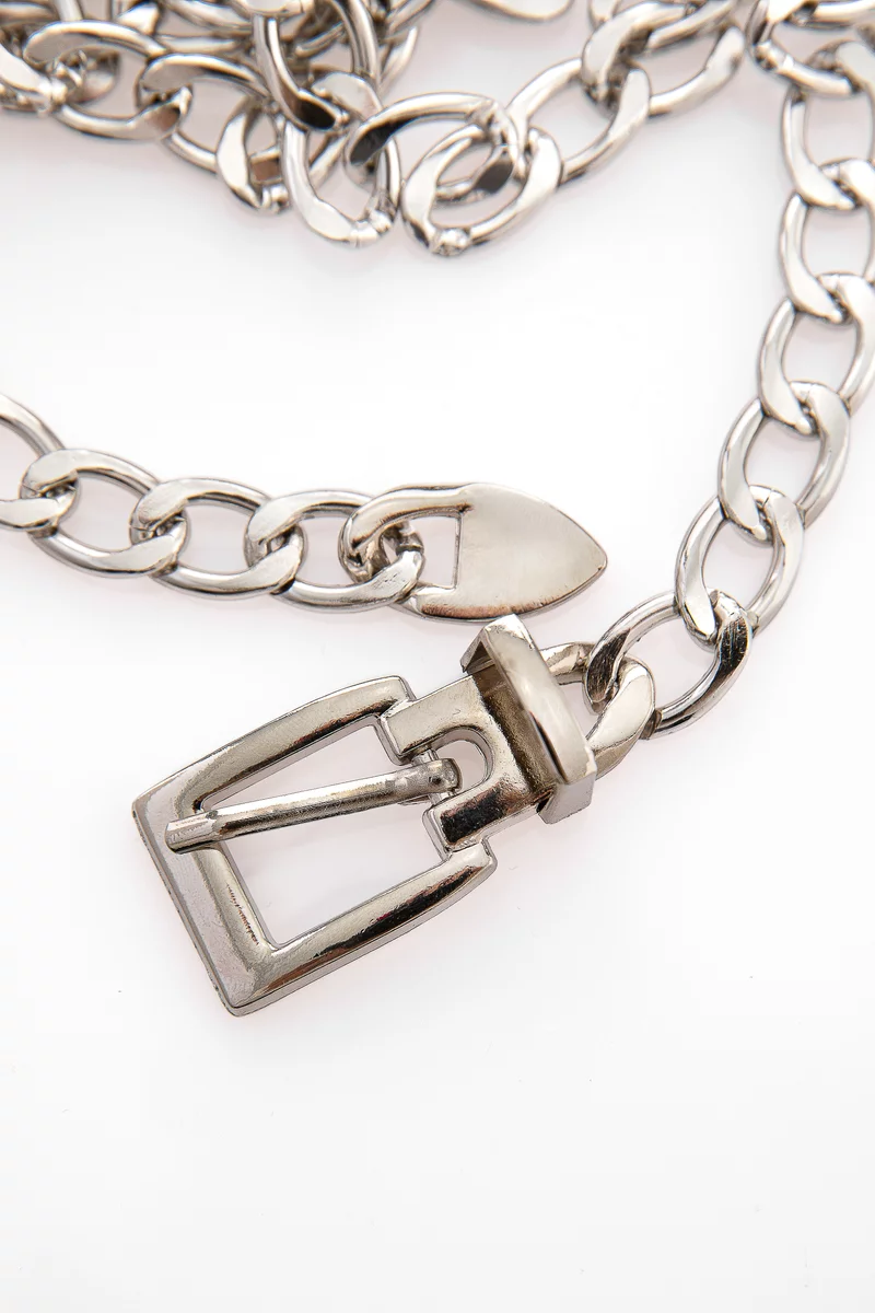 Серебристый ремень-цепь с прямоугольной пряжкой фотография 2