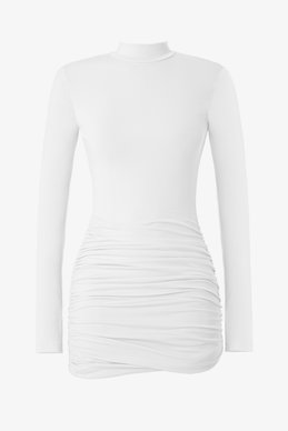 Молочное трикотажное платье мини с открытой спиной