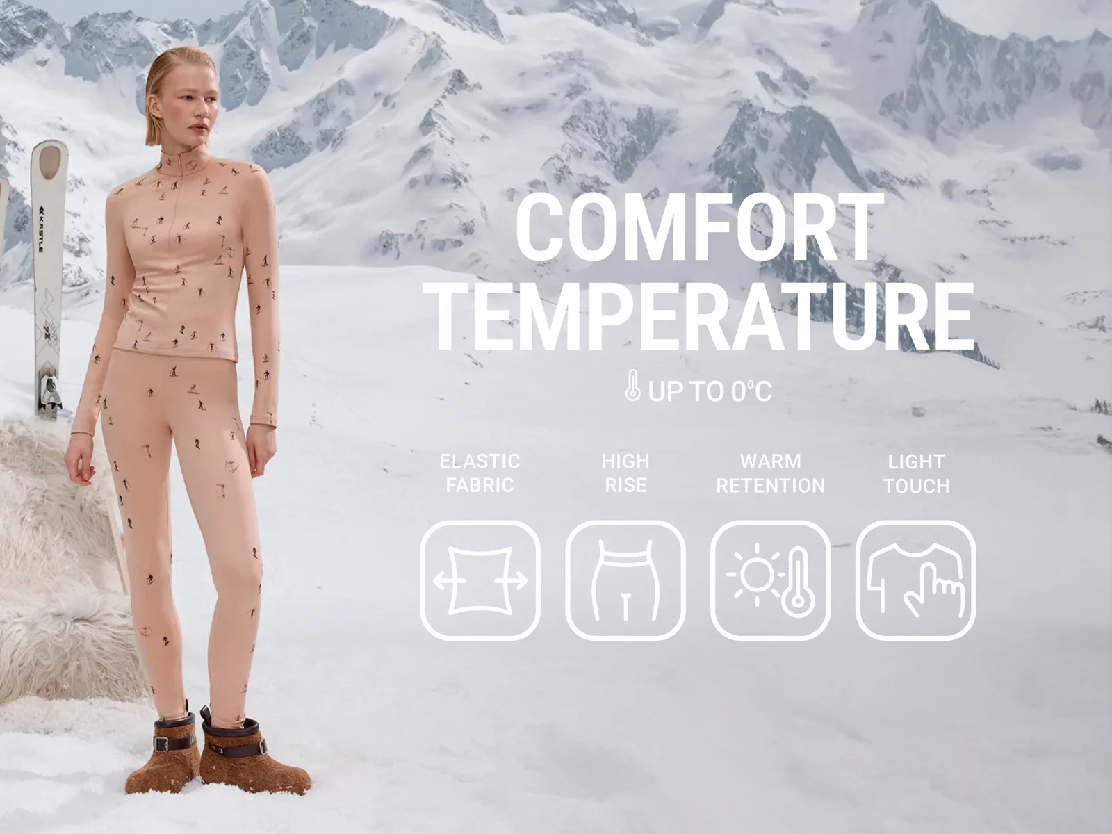 Бежевый термо-костюм из водолазки и леггинсов на флисе фотография 1