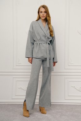 Сірий трикотажний костюм зі штанами та кімоно 