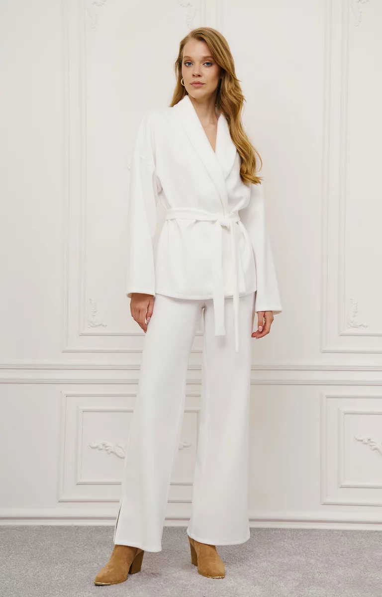 Молочний трикотажний костюм зі штанами та кімоно  фотографія 1