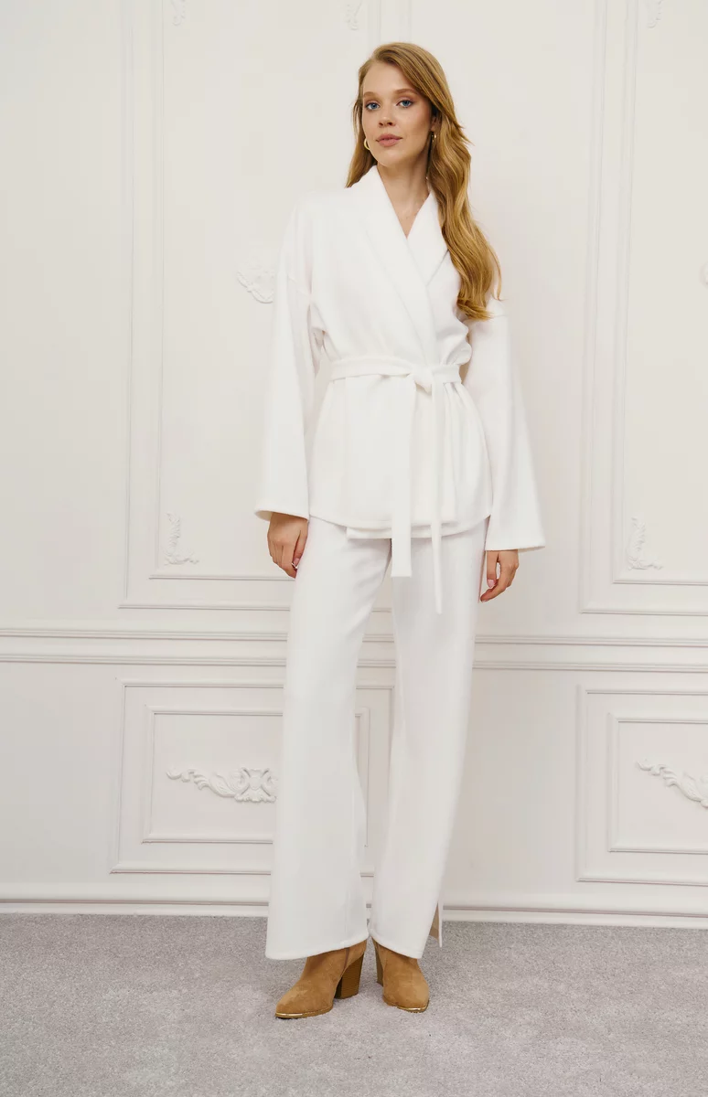 Молочний трикотажний костюм зі штанами та кімоно  фотографія 4
