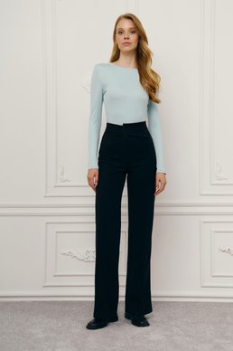 Черные брюки-палаццо с асимметричным поясом