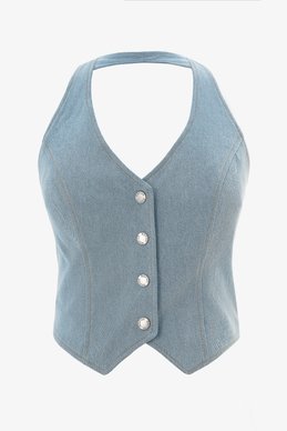 Голубой жилет на кнопках из денима