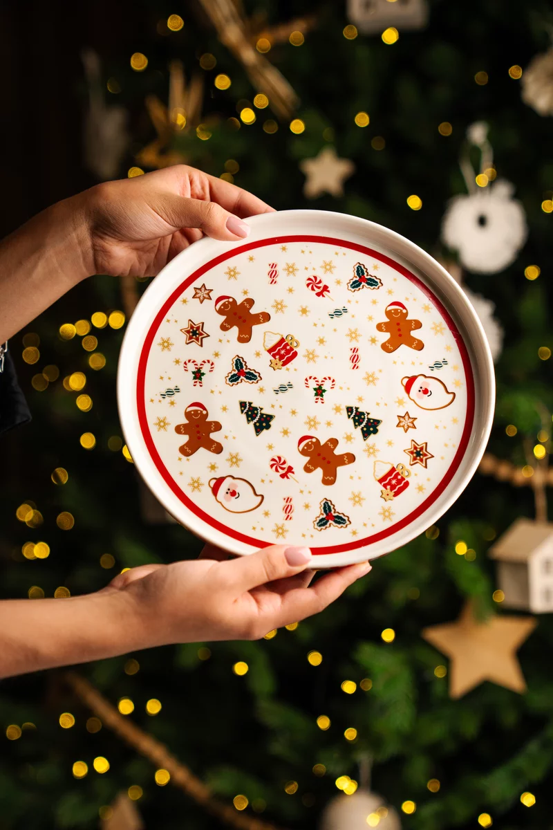 Молочный фарфоровый набор из 2х тарелок с рождественским декором Молочный фарфоровый набор из 2х тарелок с рождественским декором фотография 2