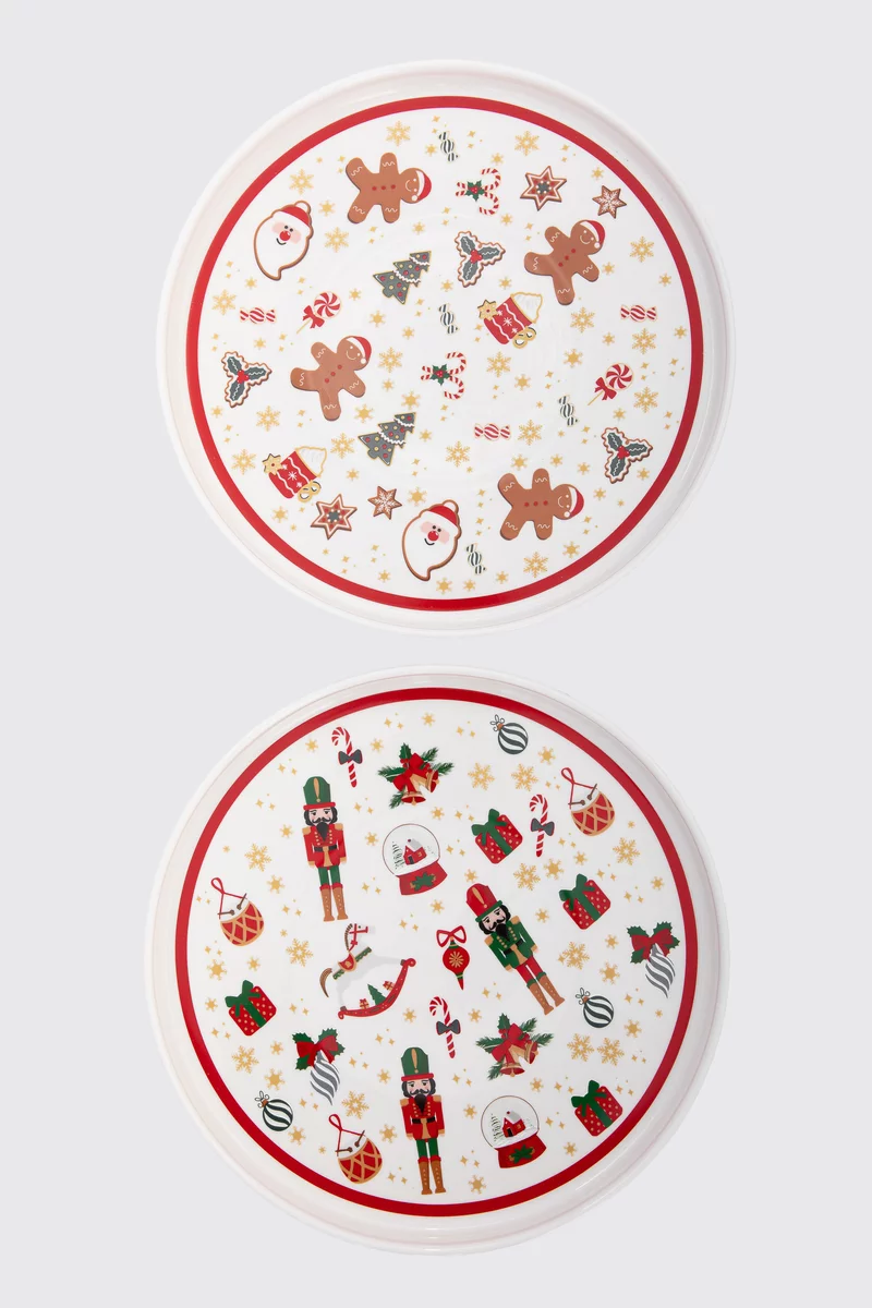 Молочный фарфоровый набор из 2х тарелок с рождественским декором фотография 1