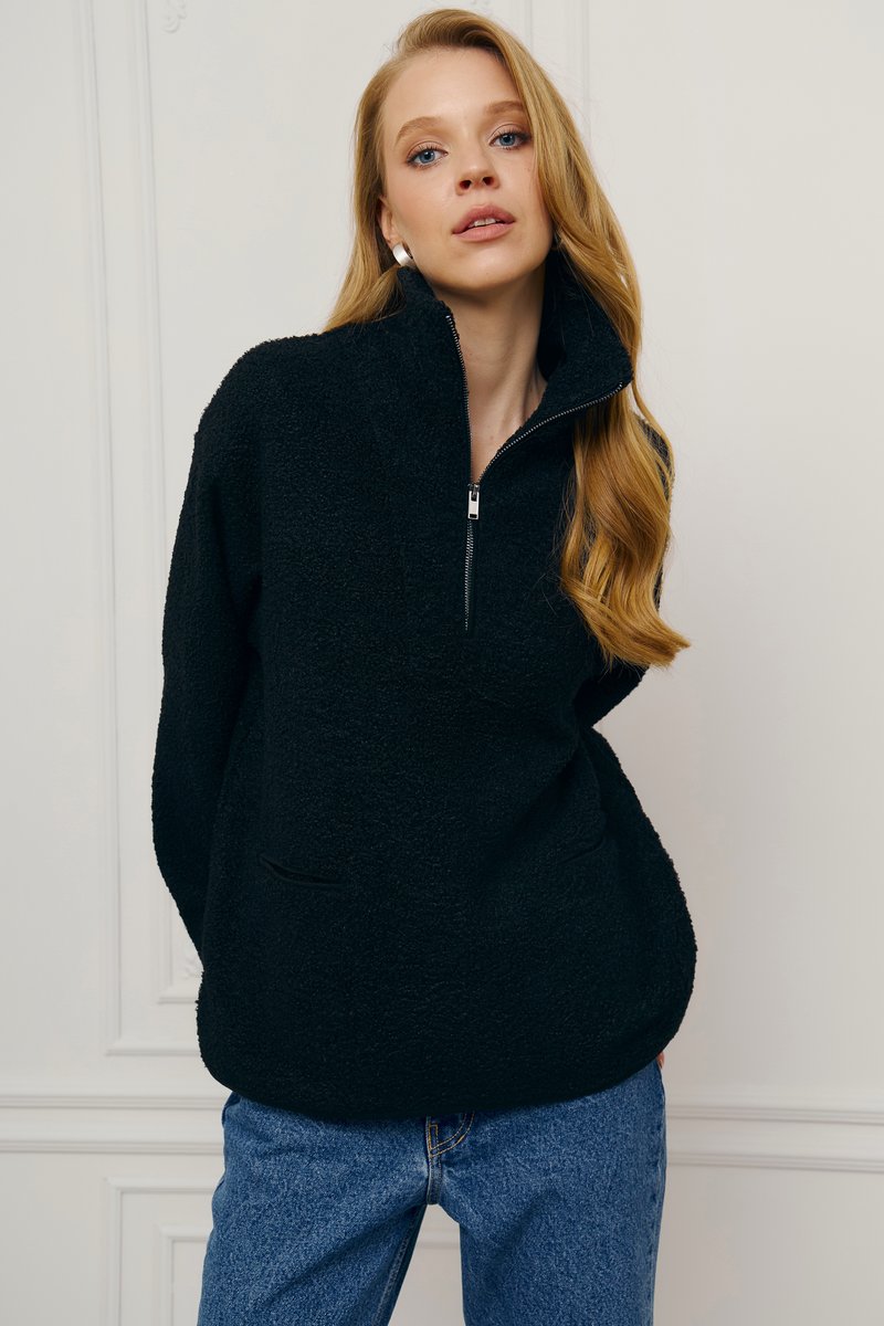 

Чорний світшот-анорак на флісі