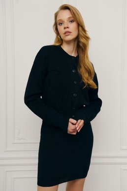 Black knit suit with mini skirt