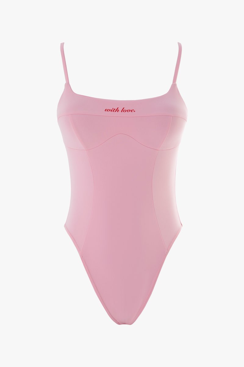 Рожевий боді with love на бретелях фотографія 1