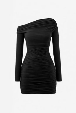Черное платье мини из стрейч-сетки