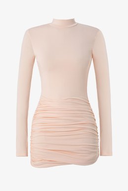 Трикотажное платье мини с открытой спиной в персиковом оттенке