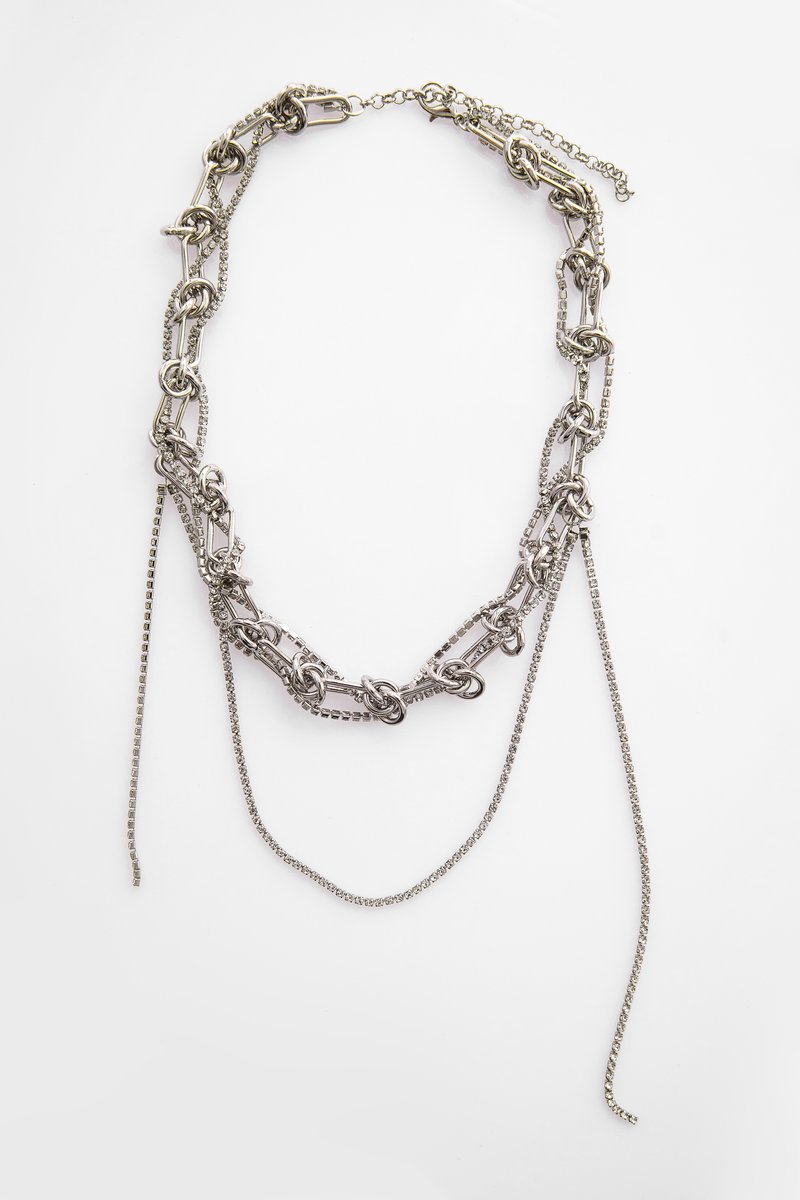 Сріблясте кольє з переплетенням ланцюжків фотографія 1