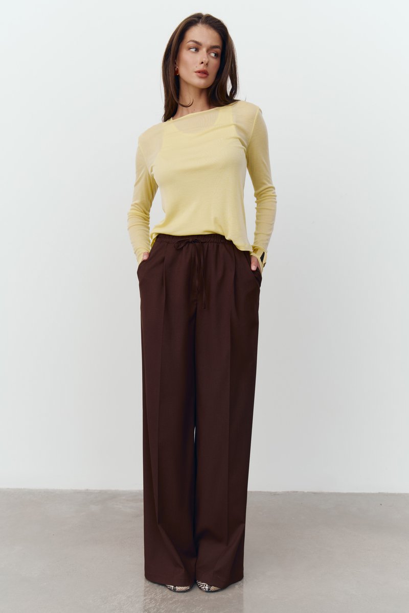 Брюки-палаццо на завязке в шоколадном оттенке фотография 1
