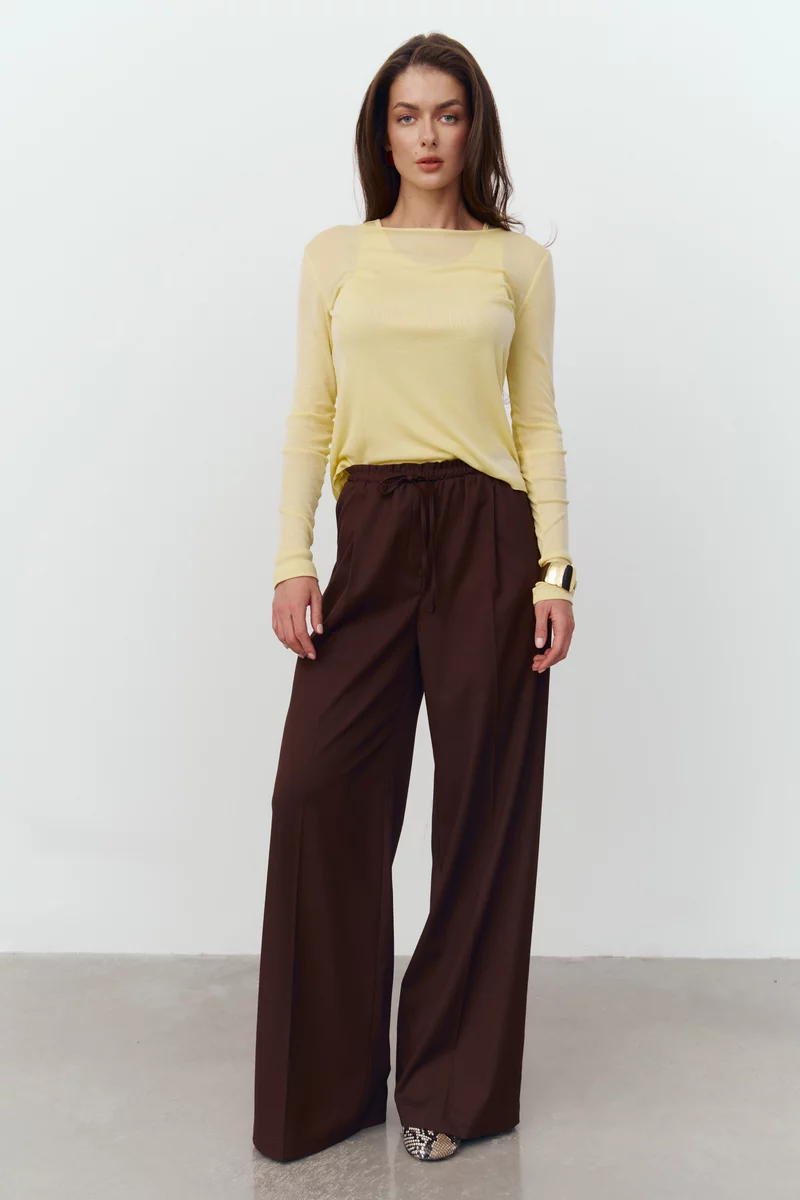 Брюки-палаццо на завязке в шоколадном оттенке Брюки-палаццо на завязке в шоколадном оттенке фотография 2