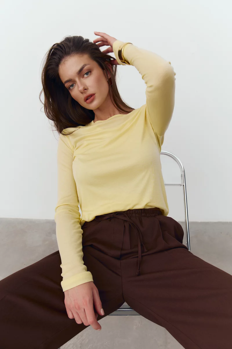 Брюки-палаццо на завязке в шоколадном оттенке Брюки-палаццо на завязке в шоколадном оттенке фотография 4