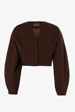 Укороченный жакет с объемными рукавами в шоколадном оттенке