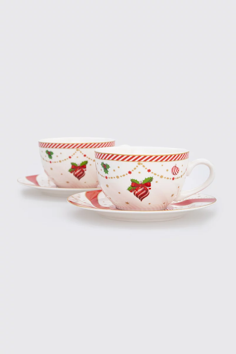 Фарфоровый набор из двух чашек и блюдец с рождественским декором фотография 4