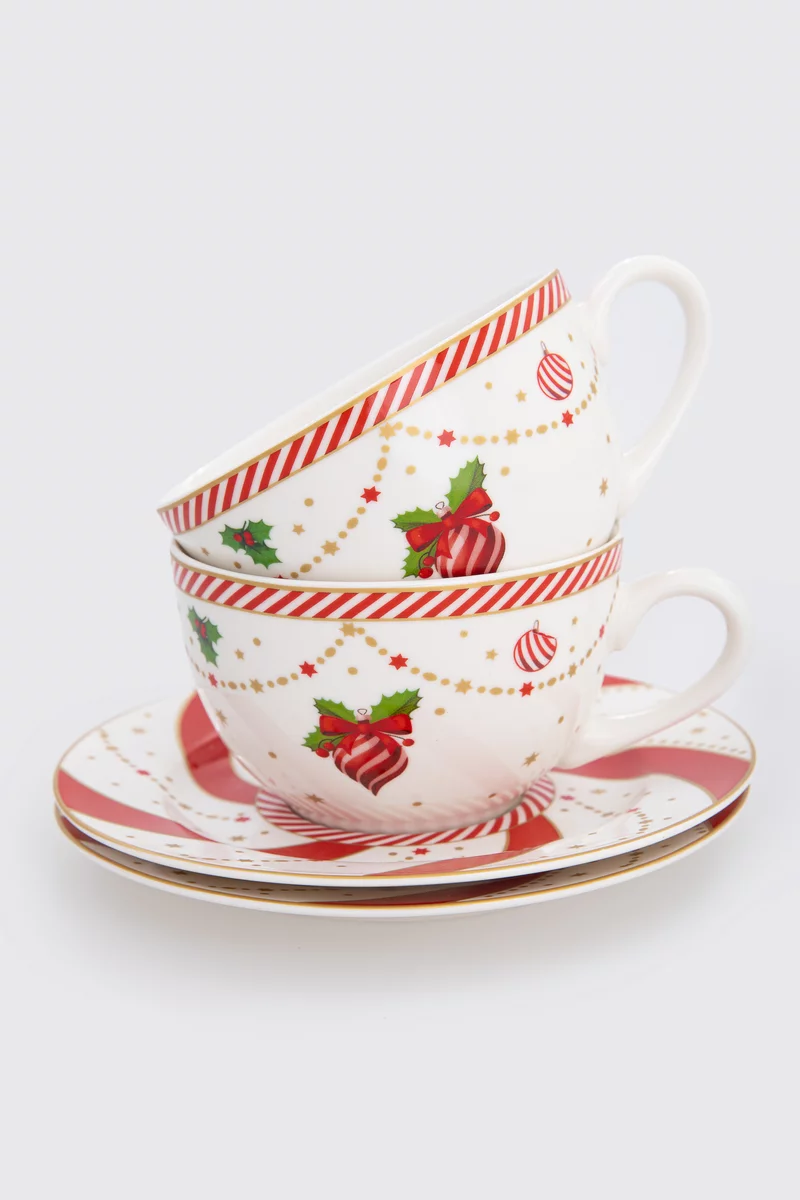 Фарфоровый набор из двух чашек и блюдец с рождественским декором фотография 5