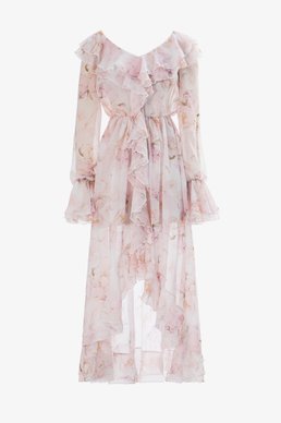 Молочна шифонова сукня максі асиметричного крою