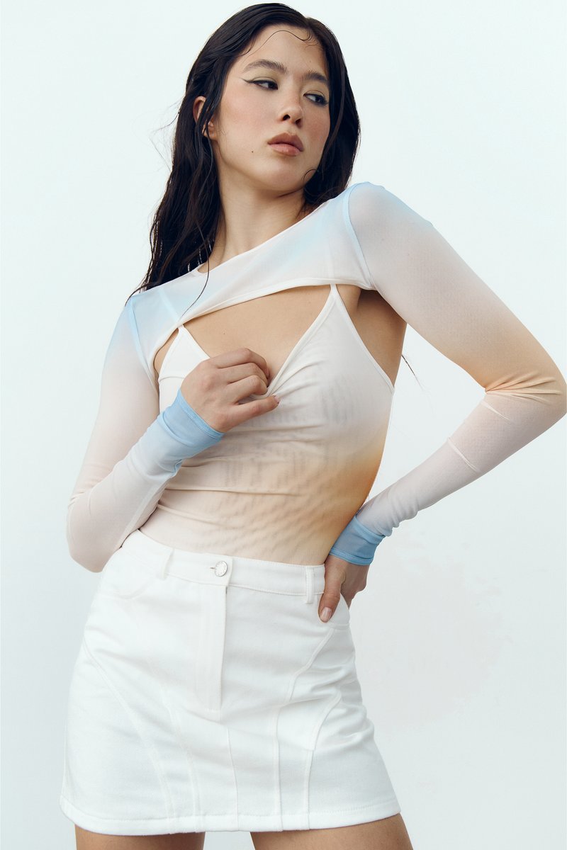 Комплект із боді та болеро зі стрейч-сітки з градієнтом фотографія 1