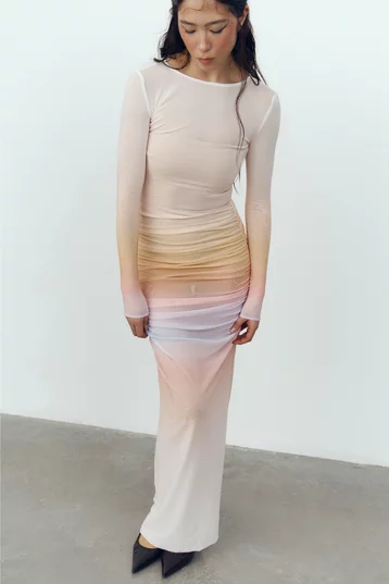 Платье макси из стрейч-сетки с градиентом фотография 1