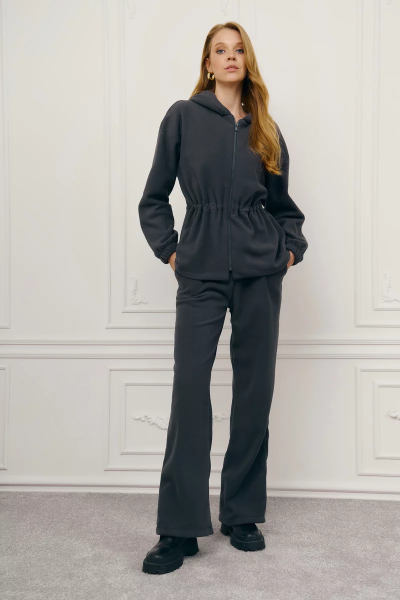 Серый костюм с худи и брюками из флиса фотография 1