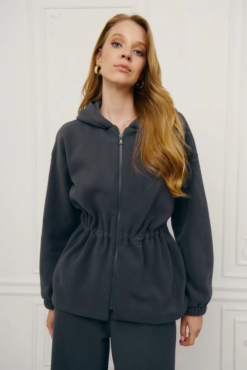 Серый костюм с худи и брюками из флиса фотография 3