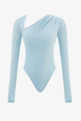 Голубой трикотажный боди с боковой драпировкой