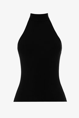 Черный трикотажный топ с воротником-стойкой