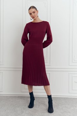 Платье миди с плиссированным низом в оттенке бургунди
