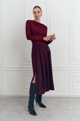 Юбка миди в складку в оттенке бургунди