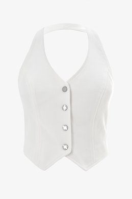 Молочный жилет на кнопках из денима