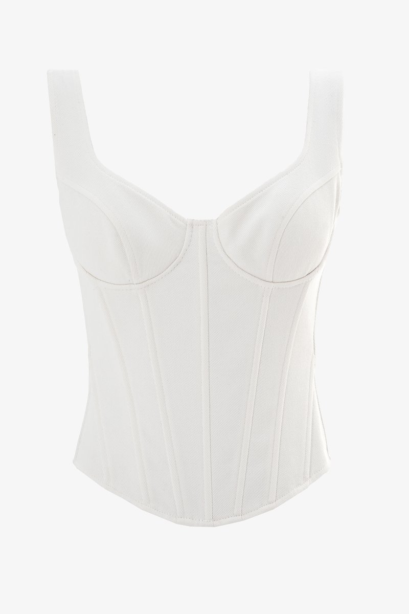 

Молочний корсет на шнурівці із деніму