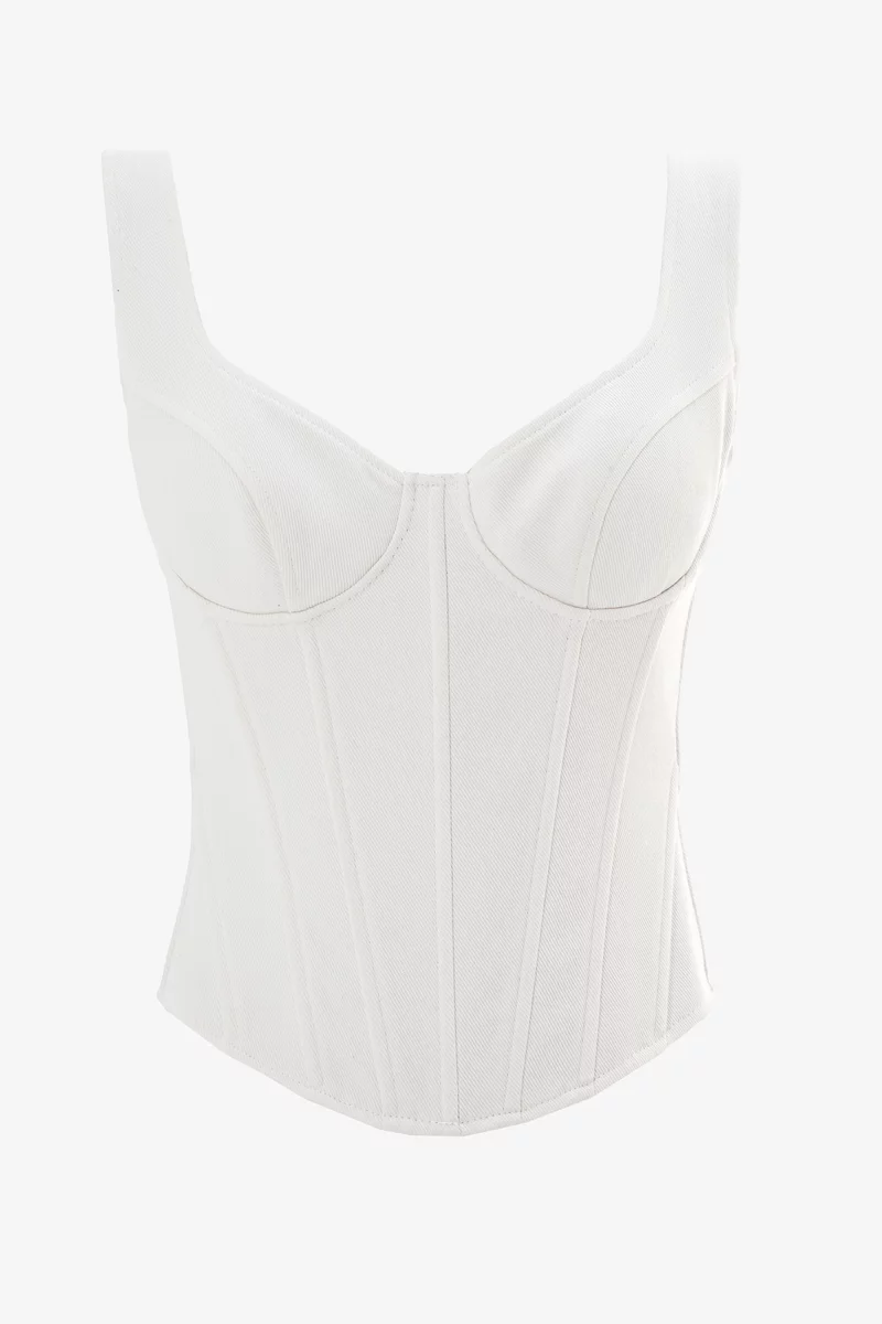 Молочный корсет на шнуровке из денима фотография 1