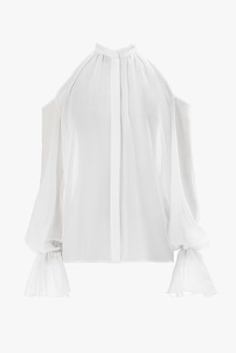 Off-shoulder milk chiffon blouse