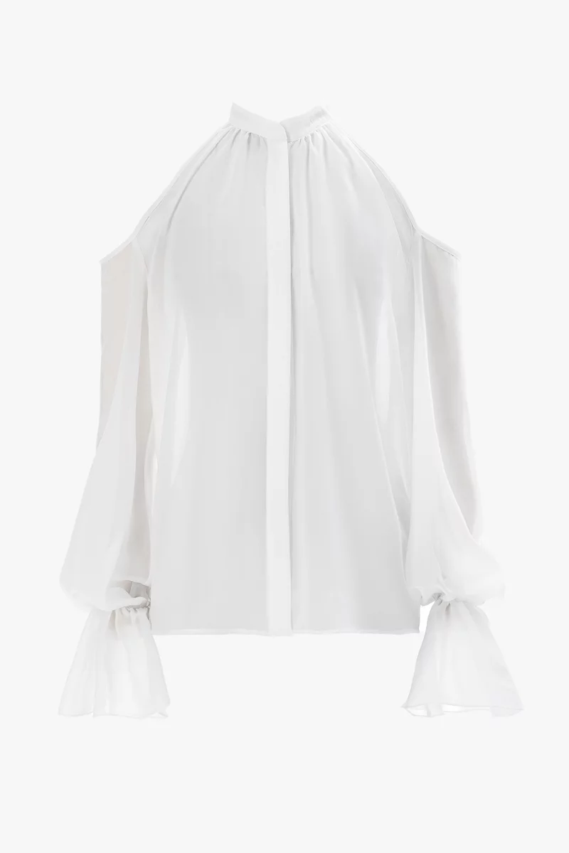 Off-shoulder milk chiffon blouse photo 5