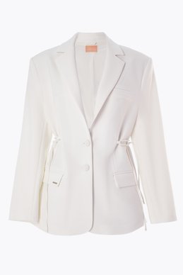 Молочный однобортный жакет с боковыми завязками