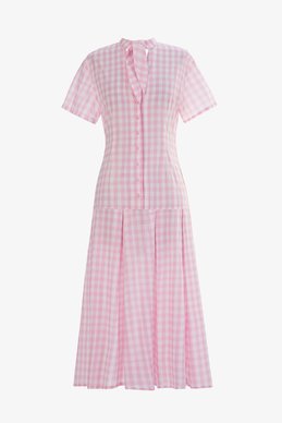 Рожева бавовняна сукня міді з акцентною зав'язкою