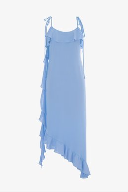 Blue chiffon maxi dress with asymmetric cut