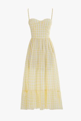Жовтий бавовняний сарафан міді у клітинку