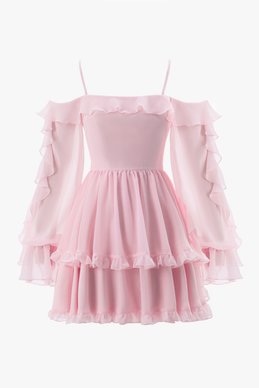 Рожева шифонова сукня міні на бретелях