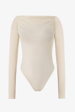 Milky knit bodysuit with open shoulders