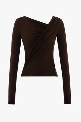 Коричневый трикотажный лонгслив с драпировкой