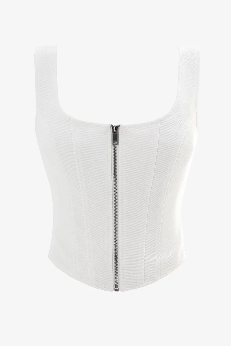 Молочный корсетный топ на молнии из денима фотография 1