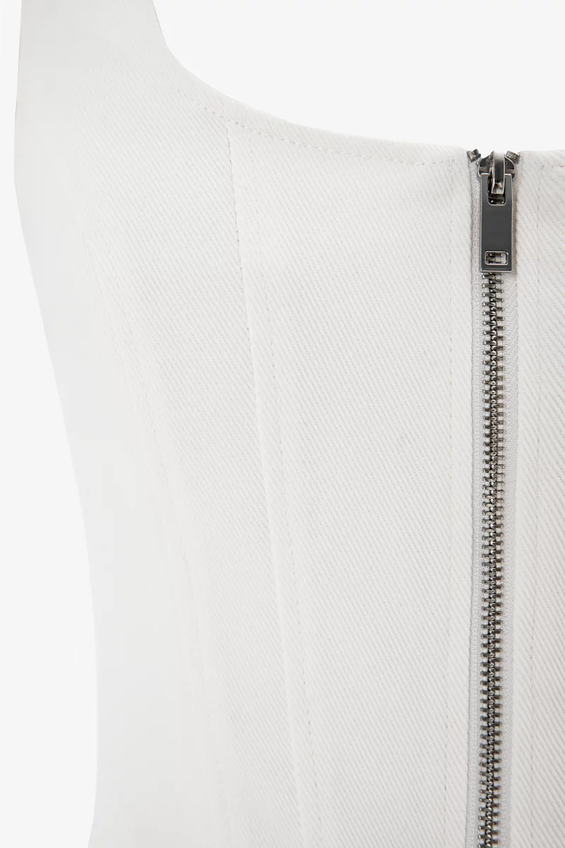 Молочный корсетный топ на молнии из денима фотография 2