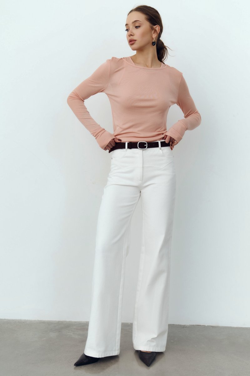 Молочные джинсы прямого кроя с высокой посадкой фотография 1