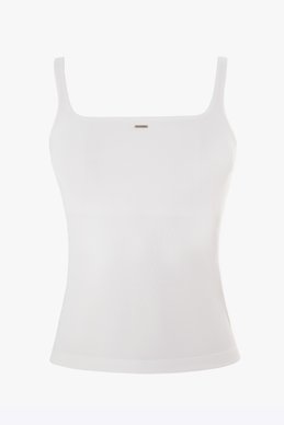 Молочный трикотажный топ на тонких бретелях