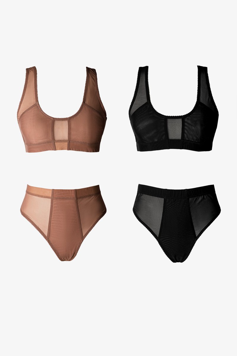 Набор из комплектов из топа и трусиков черный и в оттенке моко фотография 1